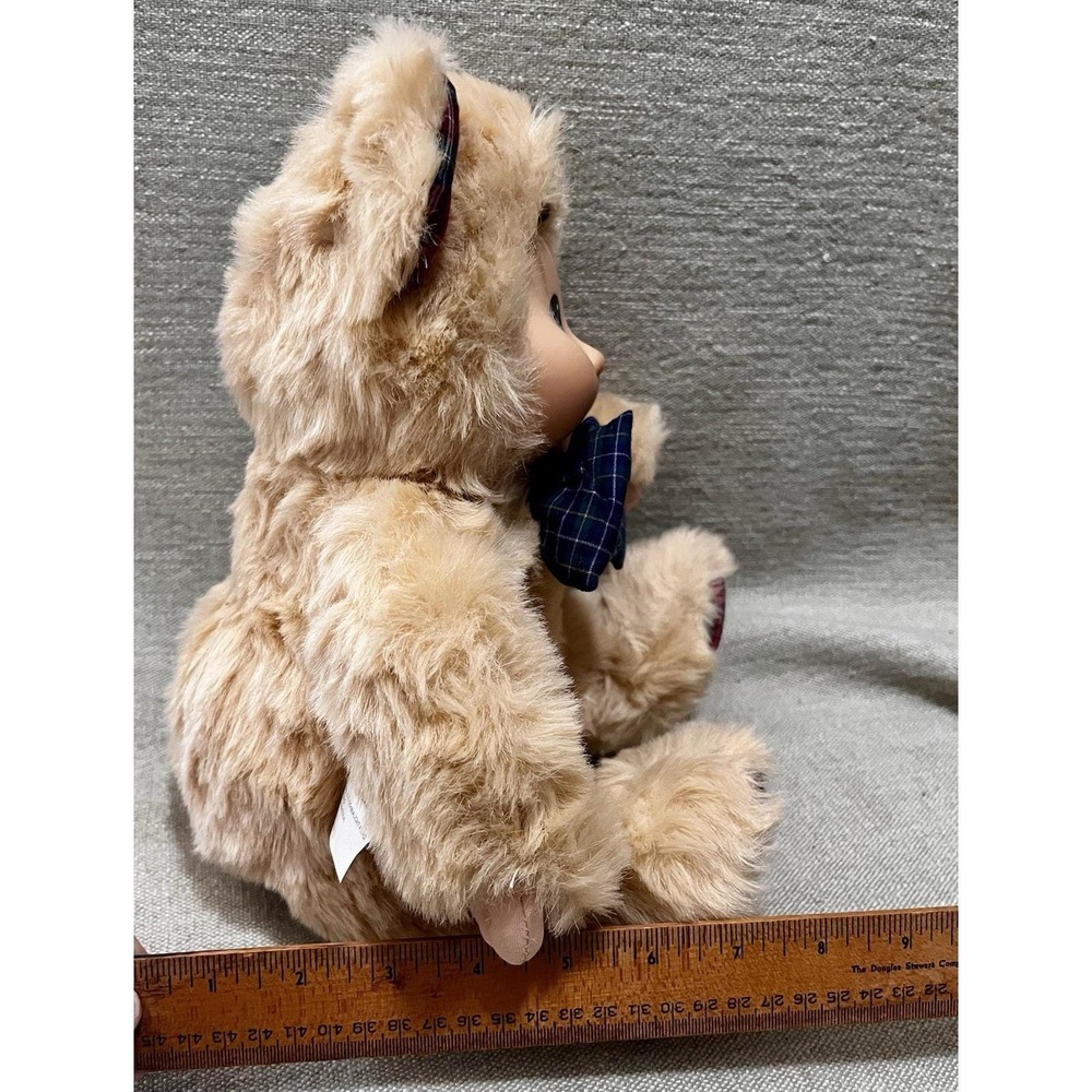 1999 Kuddle Love Kids Boy Doll Tan Bear Costume Brown Eyes Bow Tie Plaid Accents - Picture 9 of 9